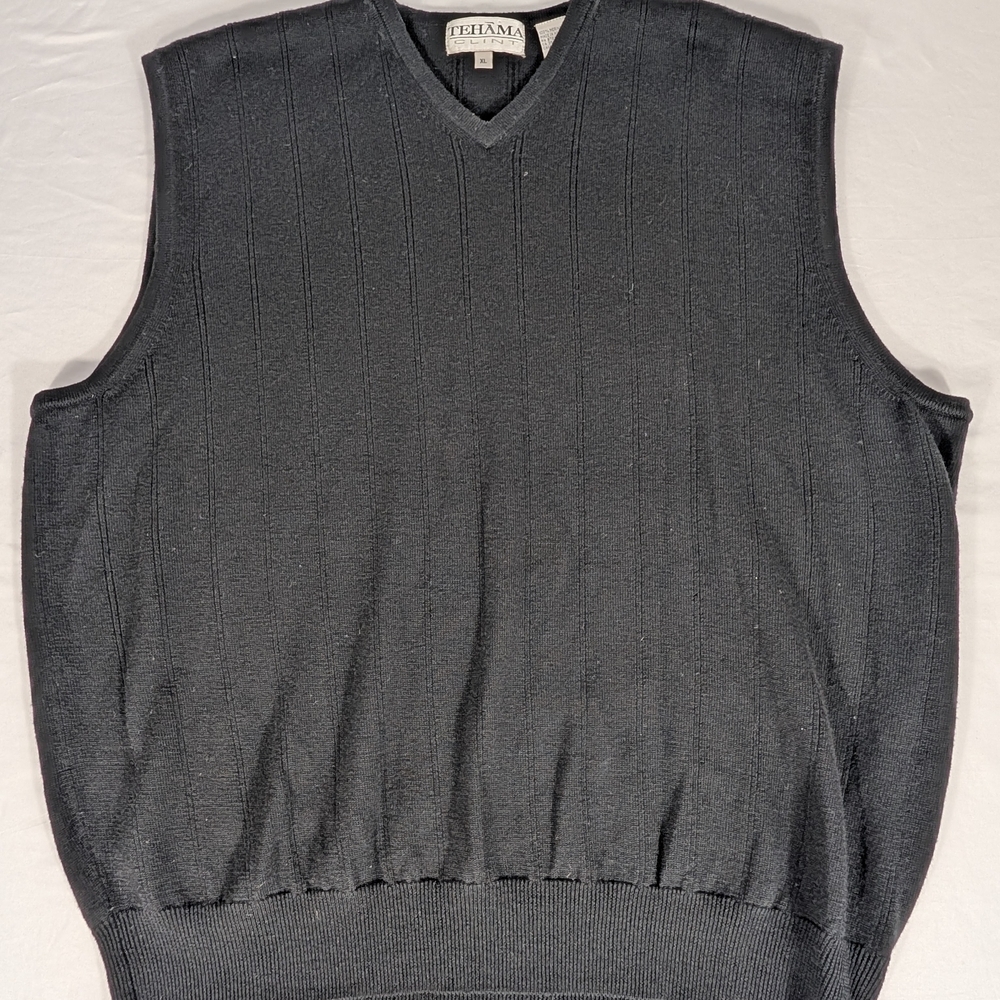 TEHAMA Clint 100% Merino Wool Men's V-Neck Black Sweater Vest Size XL